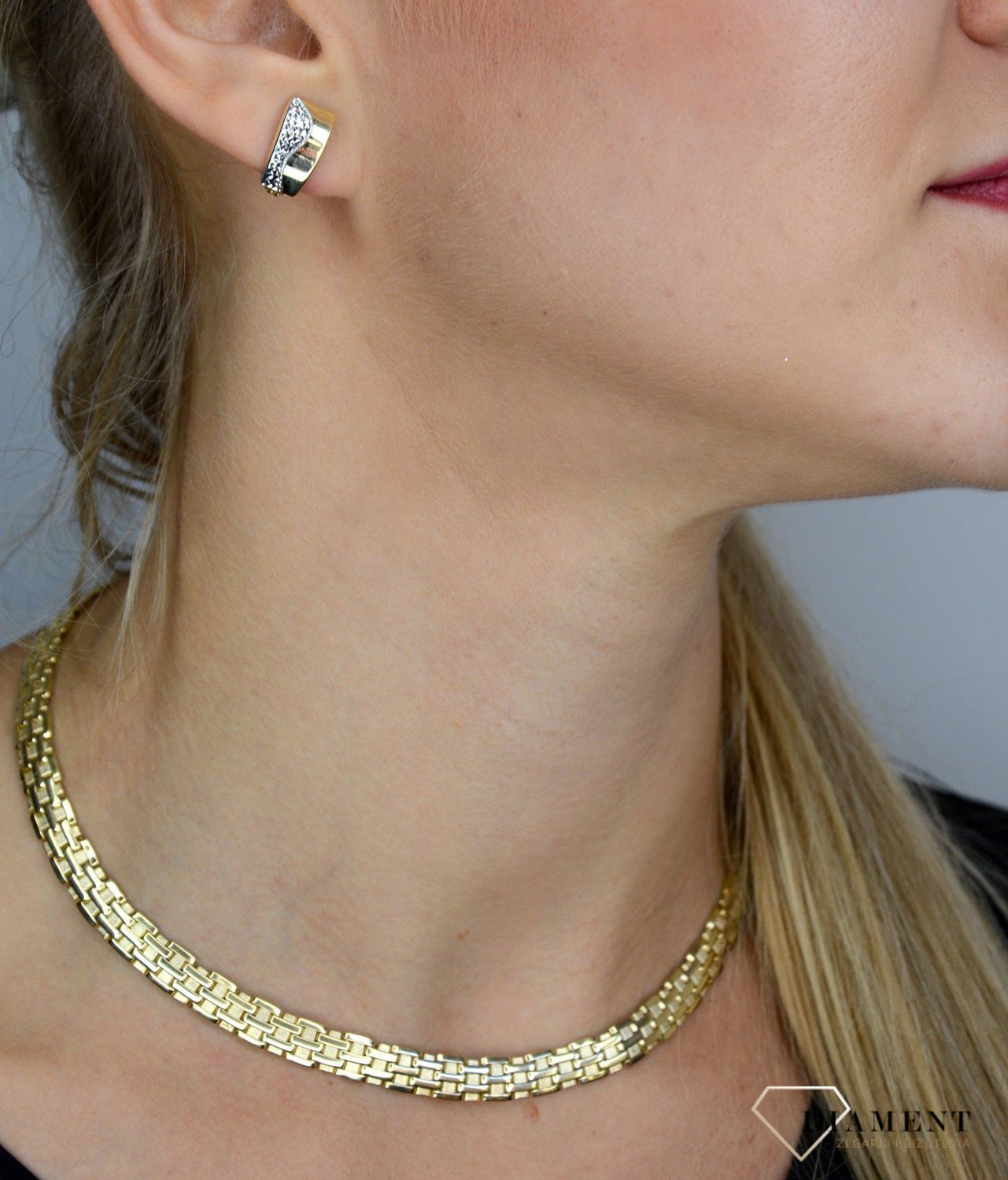 Złote kolczyki 333 uniwersalny kształt z białym złotem KL 6160 333.jpg